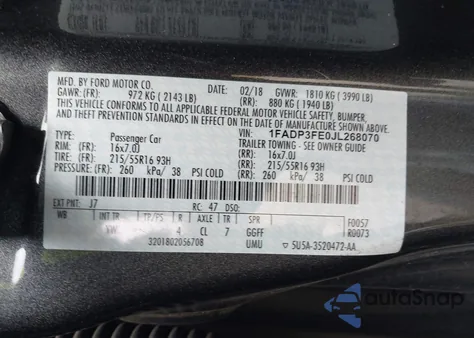 2018 Ford Focus Se from USA, damaged, VIN 1FADP3FE0JL268070